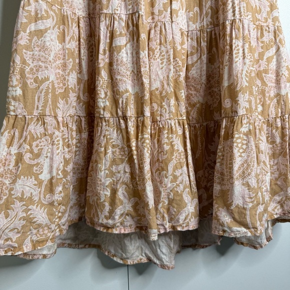 Roller Rabbit - Tan & Pink Floral Paisley Ruffle Mini Linen Dress - Medium - Picture 4 of 11
